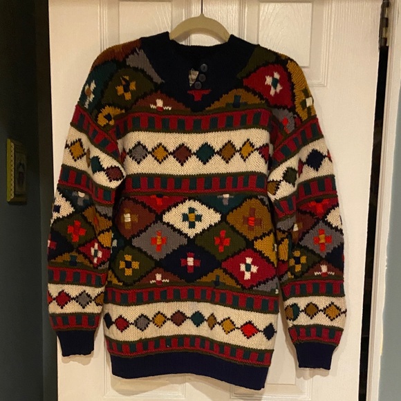 River Trader Sweaters - Vintage Wool Colorful Geometric Pattern Sweater